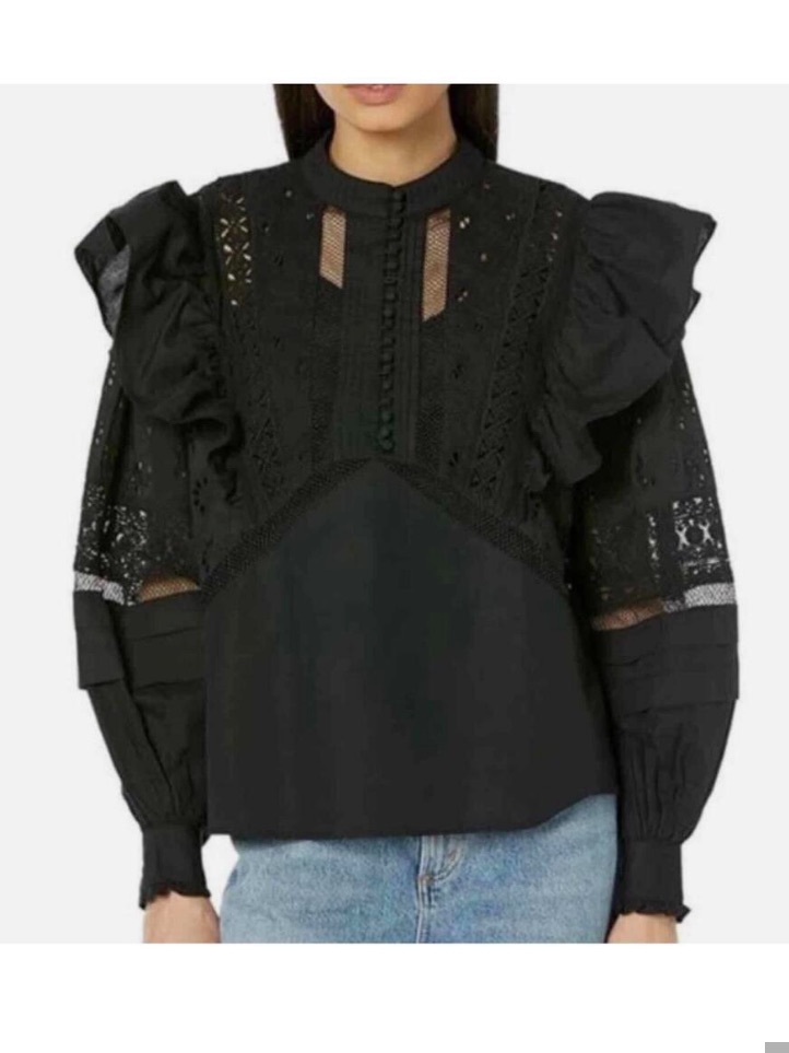 Allsaints Black Lace Ruffle Blouse